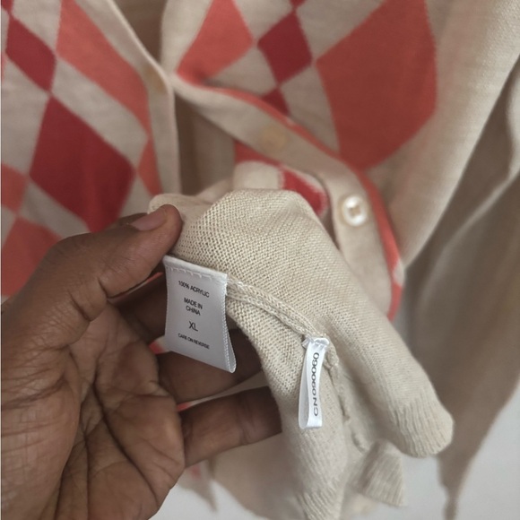 New York Co. Cardigan Sweater Argyle XL Beige Button Front Lightweight Office - Picture 4 of 6